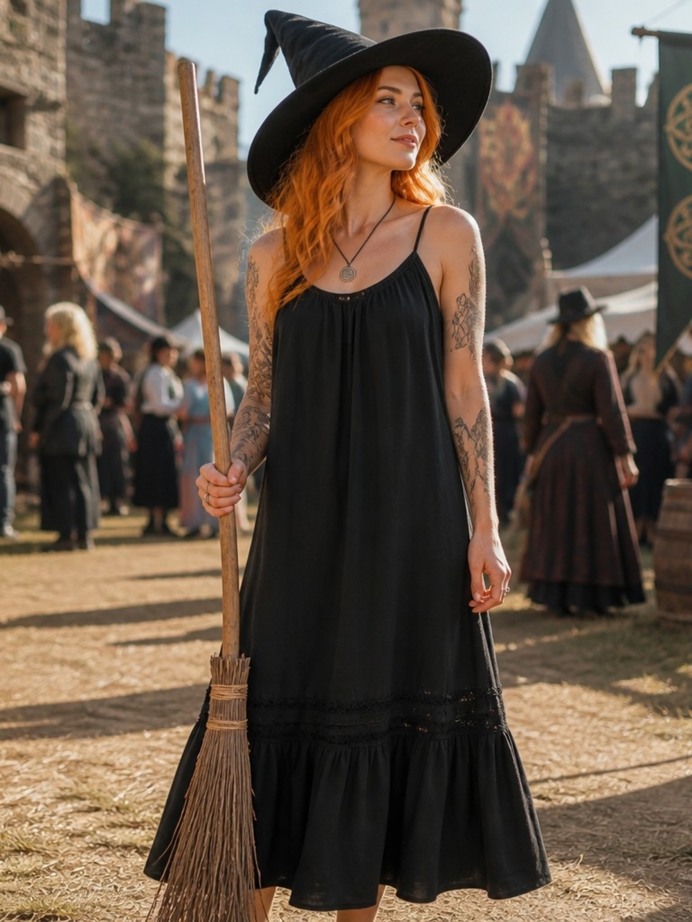 Womens Black Spaghetti-Strap Maxi Dress with Ruffle Hem